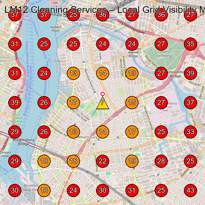 LM12 Cleaning Services GeoGrid visibility map for Commercial Cleaning Service in Brooklyn